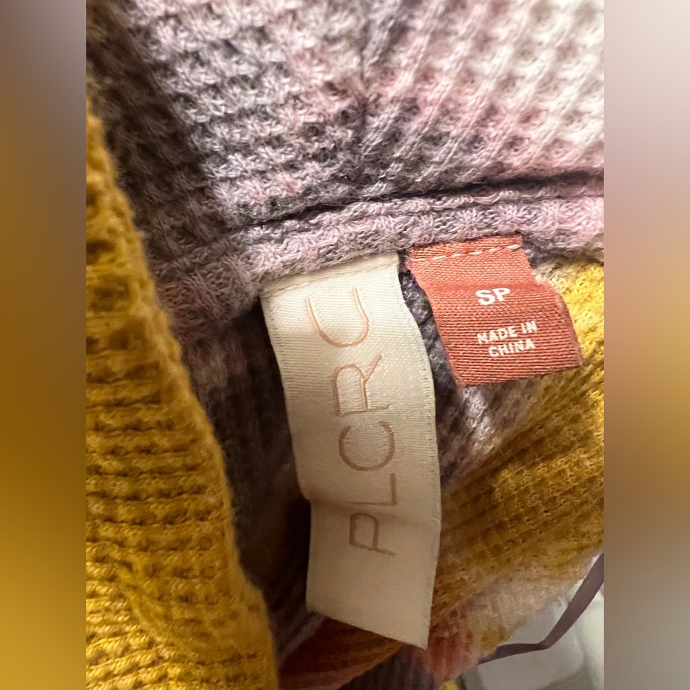 Pilcro Anthropologie Angie Tie Dye Cowl Neck Yellow Thermal Tee Top Fall Waffle - Picture 5 of 7